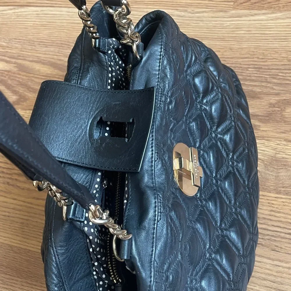 Kate Spade Elena Astor Court Black Quilted Leather Chain Shoulder Tote Bag